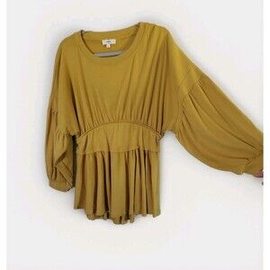 Entro Women's Peplum Top Mustard Yellow Balloon Long Sleeves Size Large